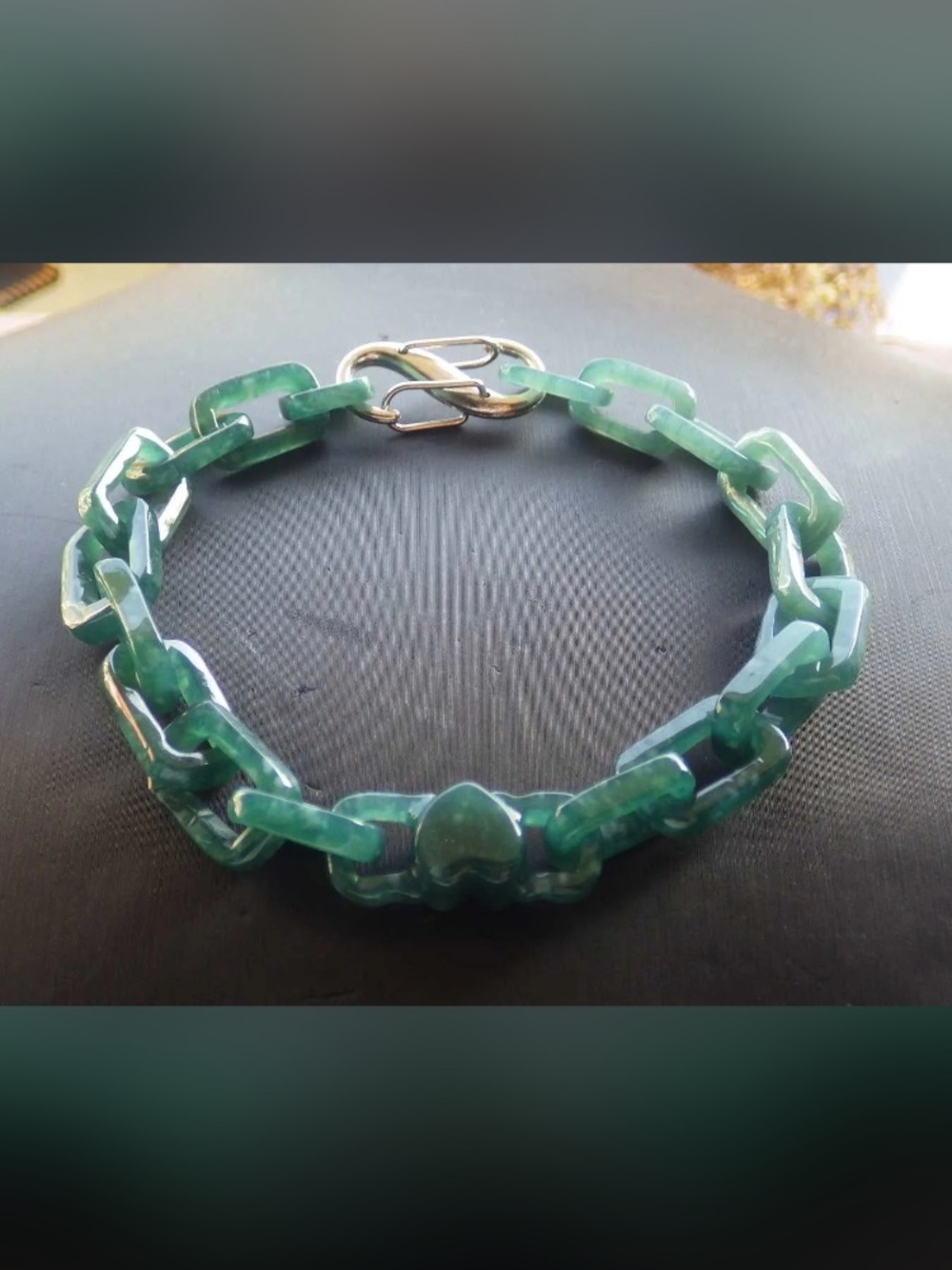 Elegant certificate jadeite jade link bracelet heart green 9inches